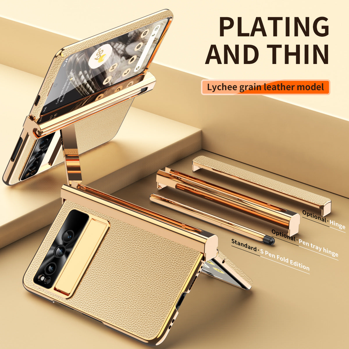Ultra-Thin Leather Google Pixel Fold shell anti-fall all-inclusive Case double pen slot hinge With Stylus - {{ shop_name}} varyfun