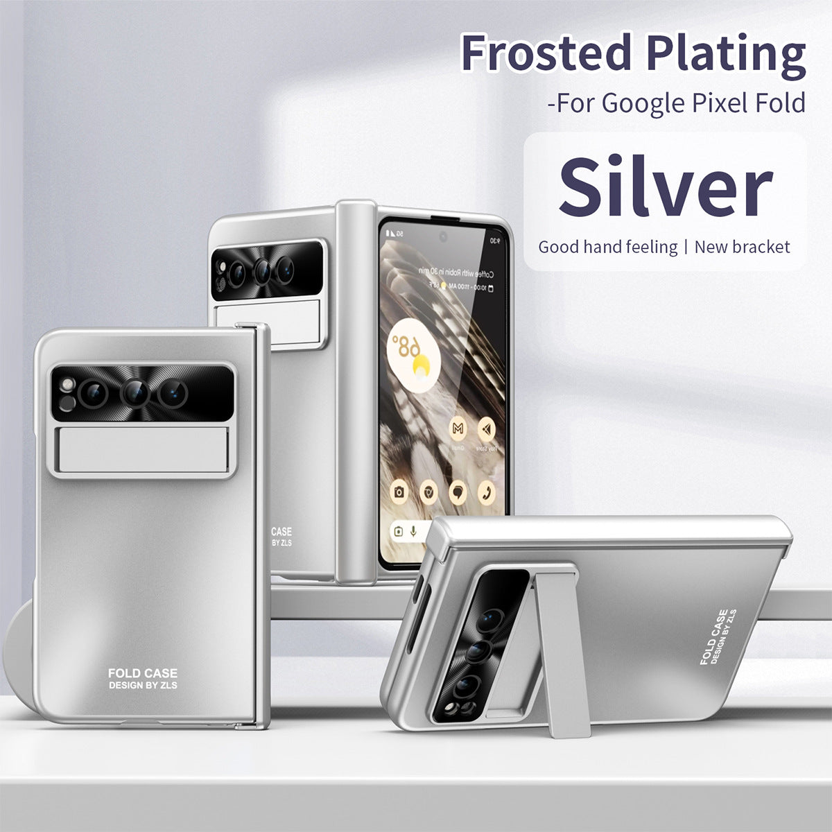 Frosted Plating Google Pixel Fold Case with Hinge Protector Screen Protector and Hidden Kickstand - mycasety2023 Mycasety