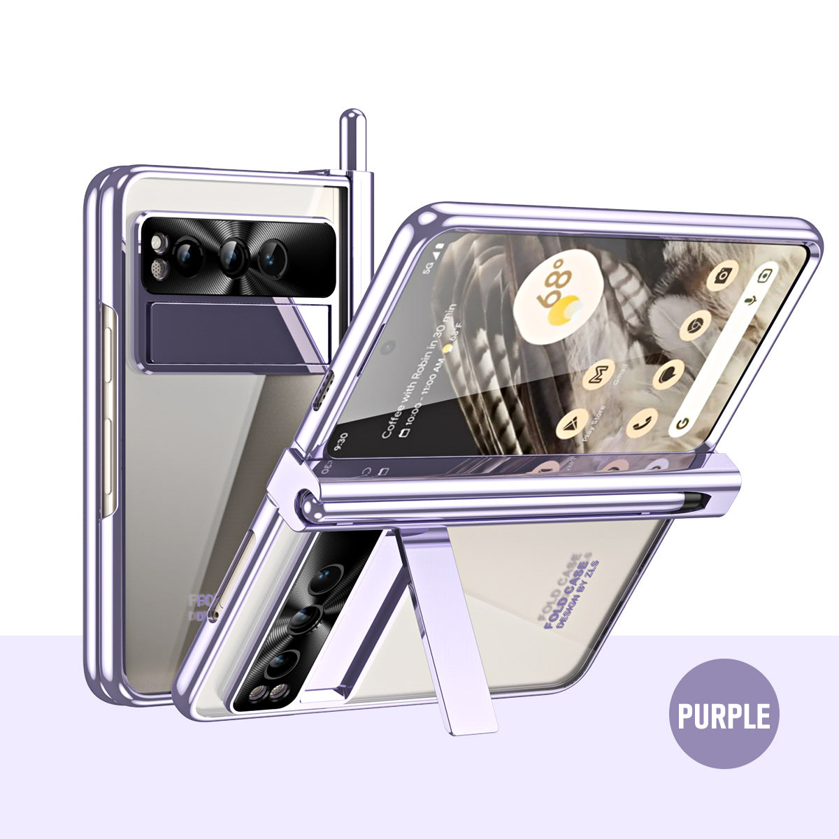 Electroplated Transparent Google Pixel Fold Case with Dual Hinge Protector & Screen Protector & Hidden Kickstand Pen Slot & Free Stylus - {{ shop_name}} varyfun