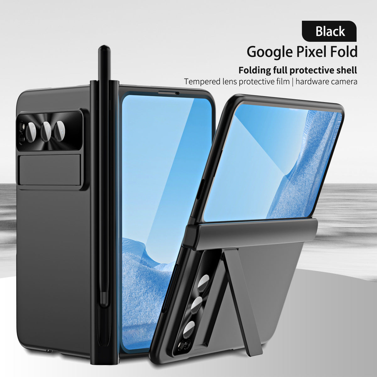 Google Pixel Fold Shell All-inclusive Protection Case With Double Pen Slot Hinge and Front Screen Protector - mycasety2023 Mycasety