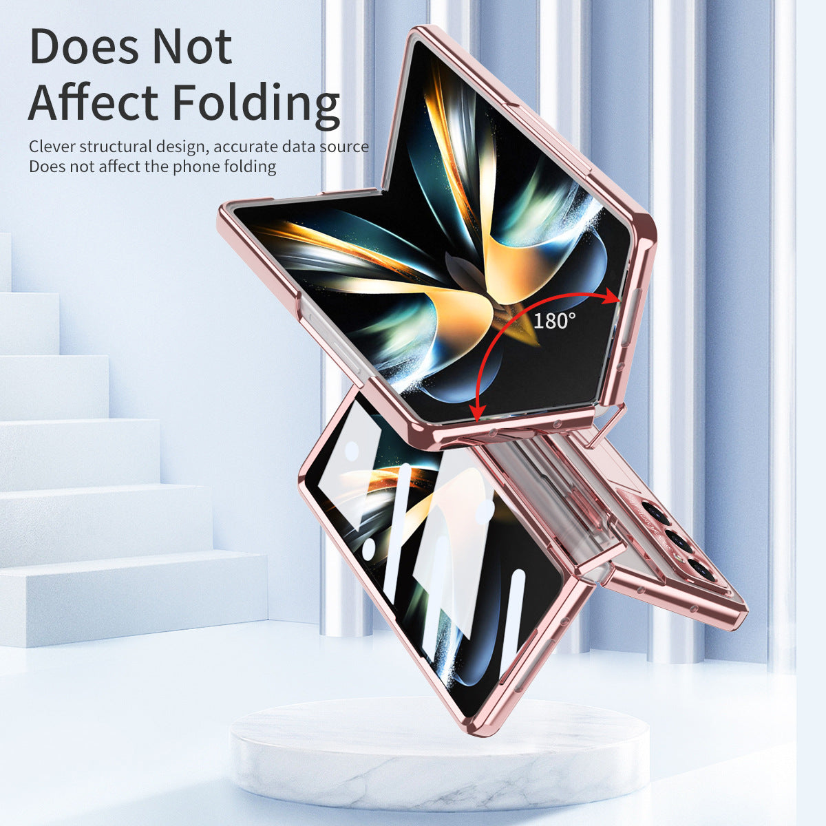 Electroplated Clear PC Galaxy Z Fold5 Fold4 Fold3 Case with Front Screen Protector & Flat Hinge & Hidden Stand And Pen Slot and Free Stylus - mycasety2023 Mycasety