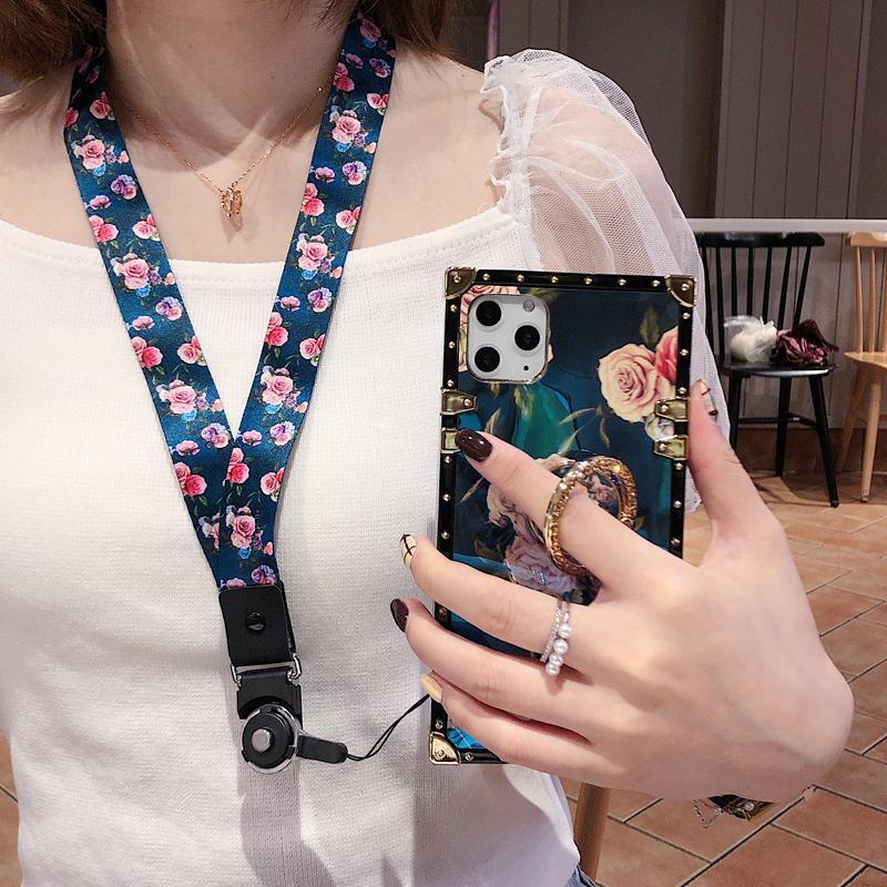 Stylish French Style Flower Lanyard Ring Phone Case for iPhone Samsung Huawei - {{ shop_name}} varyfun