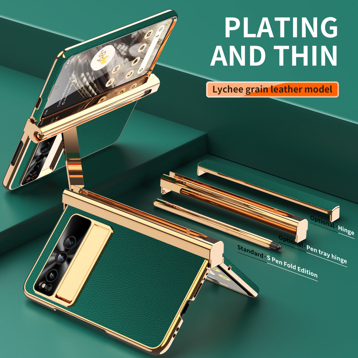 Ultra-Thin Leather Google Pixel Fold shell anti-fall all-inclusive Case double pen slot hinge With Stylus - {{ shop_name}} varyfun