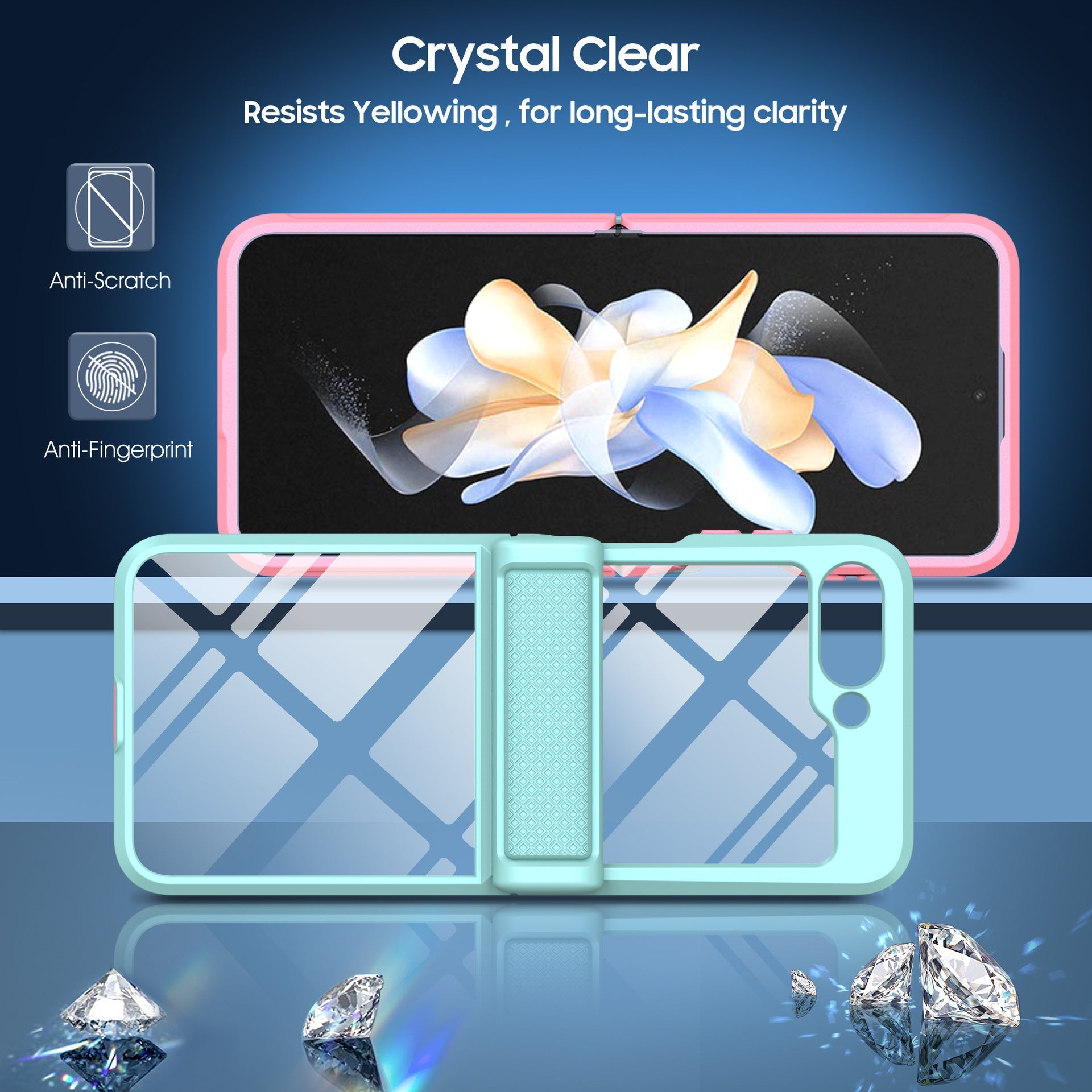 Samsung Z Flip 5 Case With Clear Tempered Glass Film And Magnetic Spring Hinge - mycasety2023 Mycasety