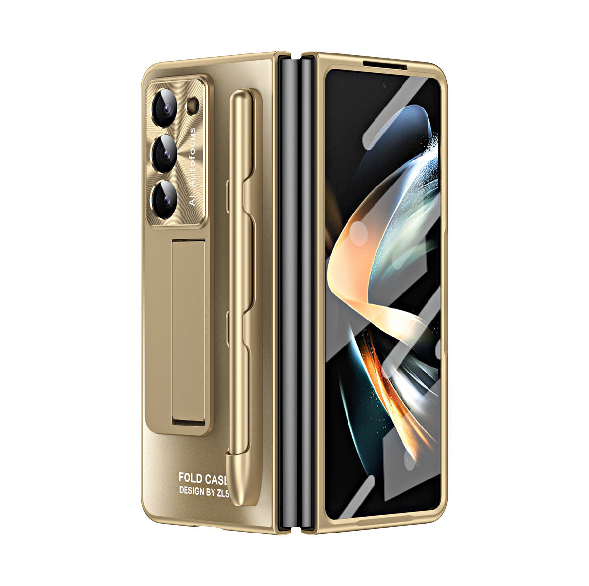Ultra-thin Electroplated Galaxy Z Fold5 Case with Front Screen Protector Pen Slot Free Stylus & Kick-stand - {{ shop_name}} varyfun