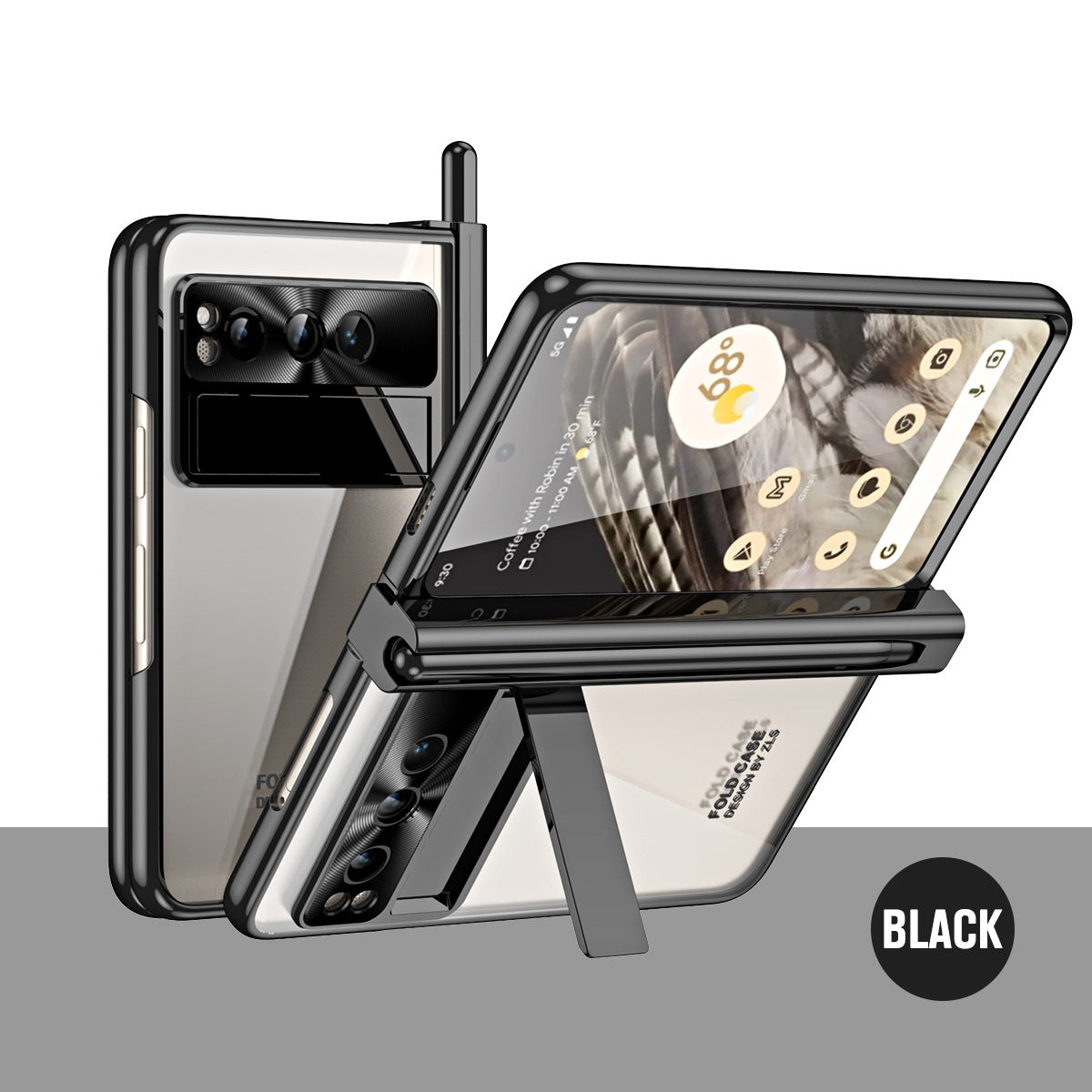 Electroplated Transparent Google Pixel Fold Case with Dual Hinge Protector & Screen Protector & Hidden Kickstand Pen Slot & Free Stylus - {{ shop_name}} varyfun