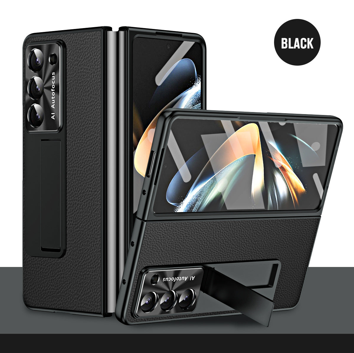 Leather Galaxy Z Fold5 Case with Front Screen Protector With Hidden Kick-Stand - mycasety2023 Mycasety