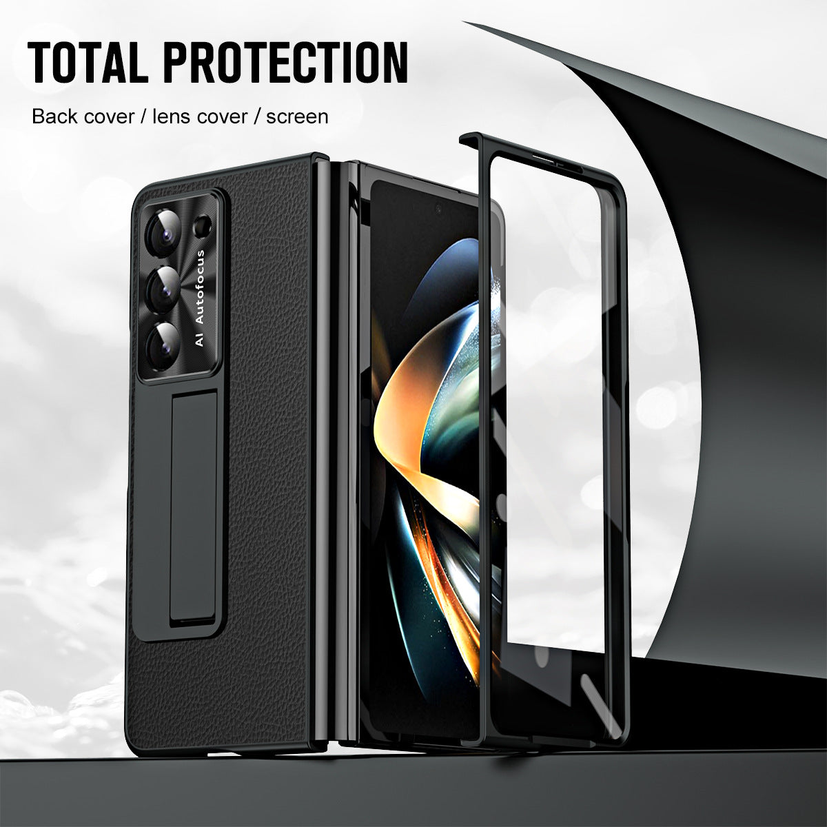 Leather Galaxy Z Fold5 Case with Front Screen Protector With Hidden Kick-Stand - mycasety2023 Mycasety
