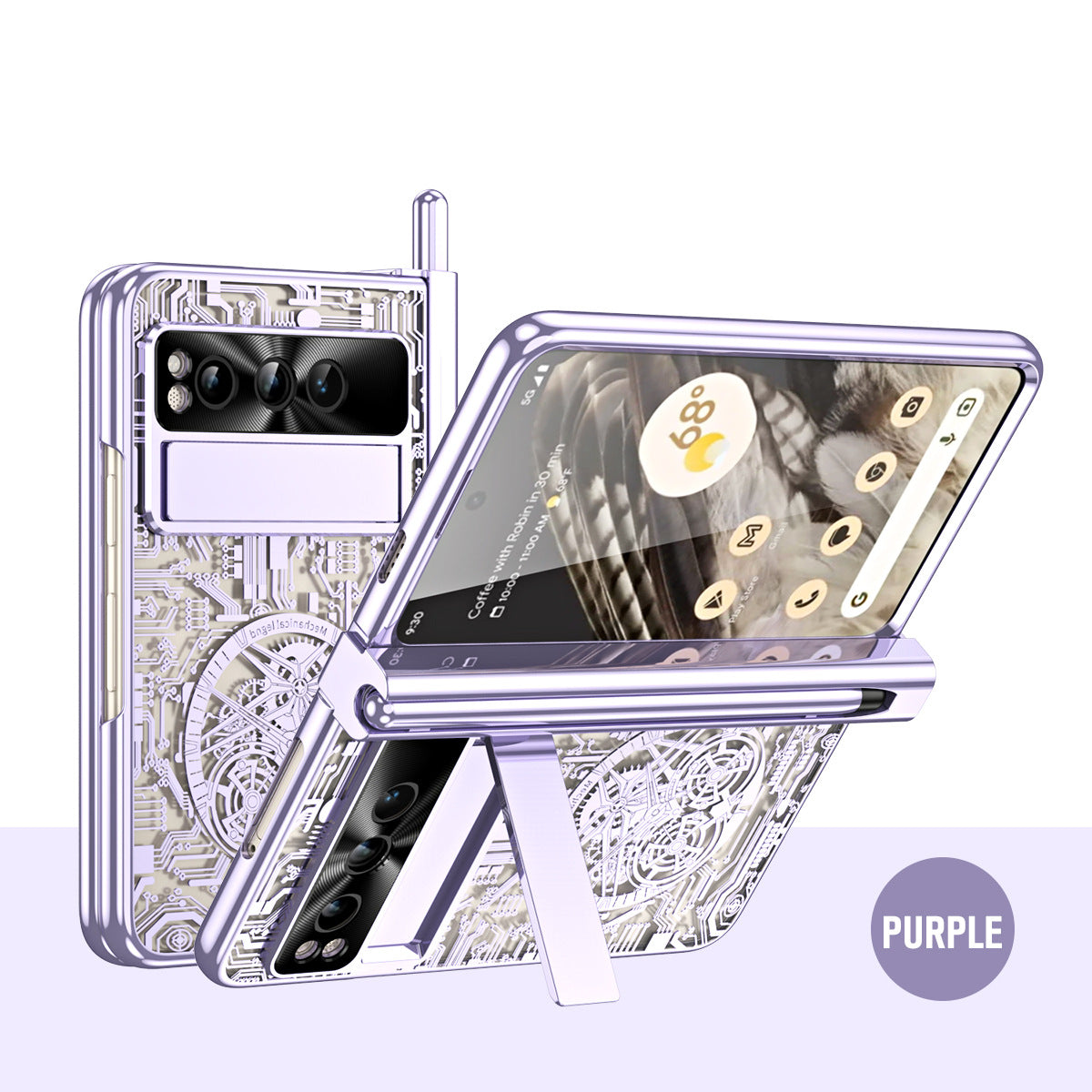 Electroplating Google Pixel Fold Case All Inclusive Double Pen Tray Hinge with Screen Protector and Free stylus - mycasety2023 Mycasety