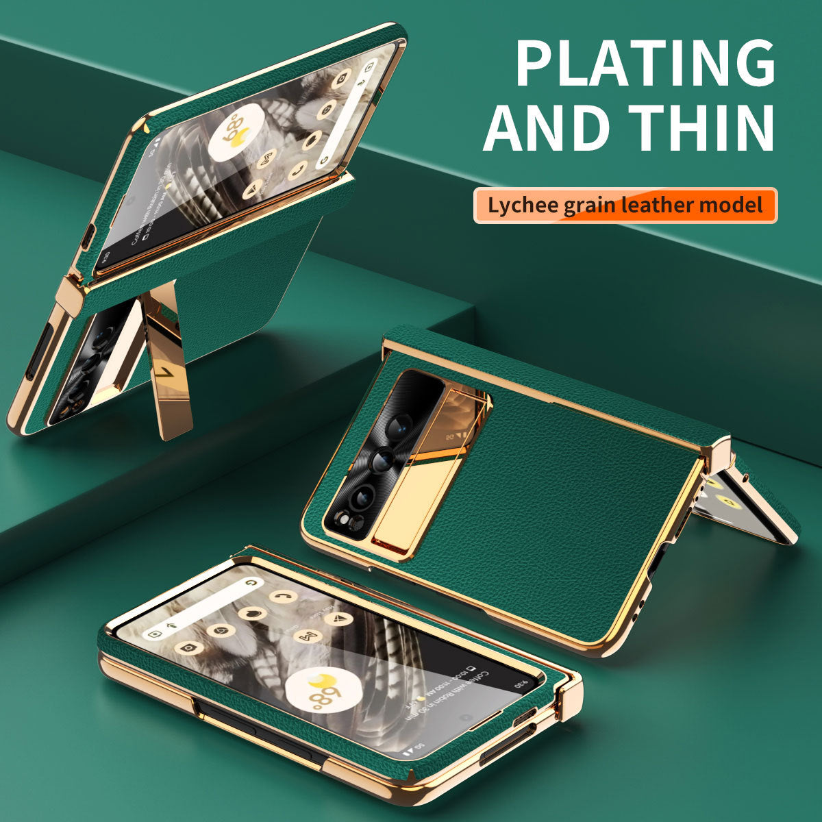 Ultra-thin Leather Electroplating Google Pixel Fold Case All-Inclusive Hinge with Screen Protector - mycasety2023 Mycasety