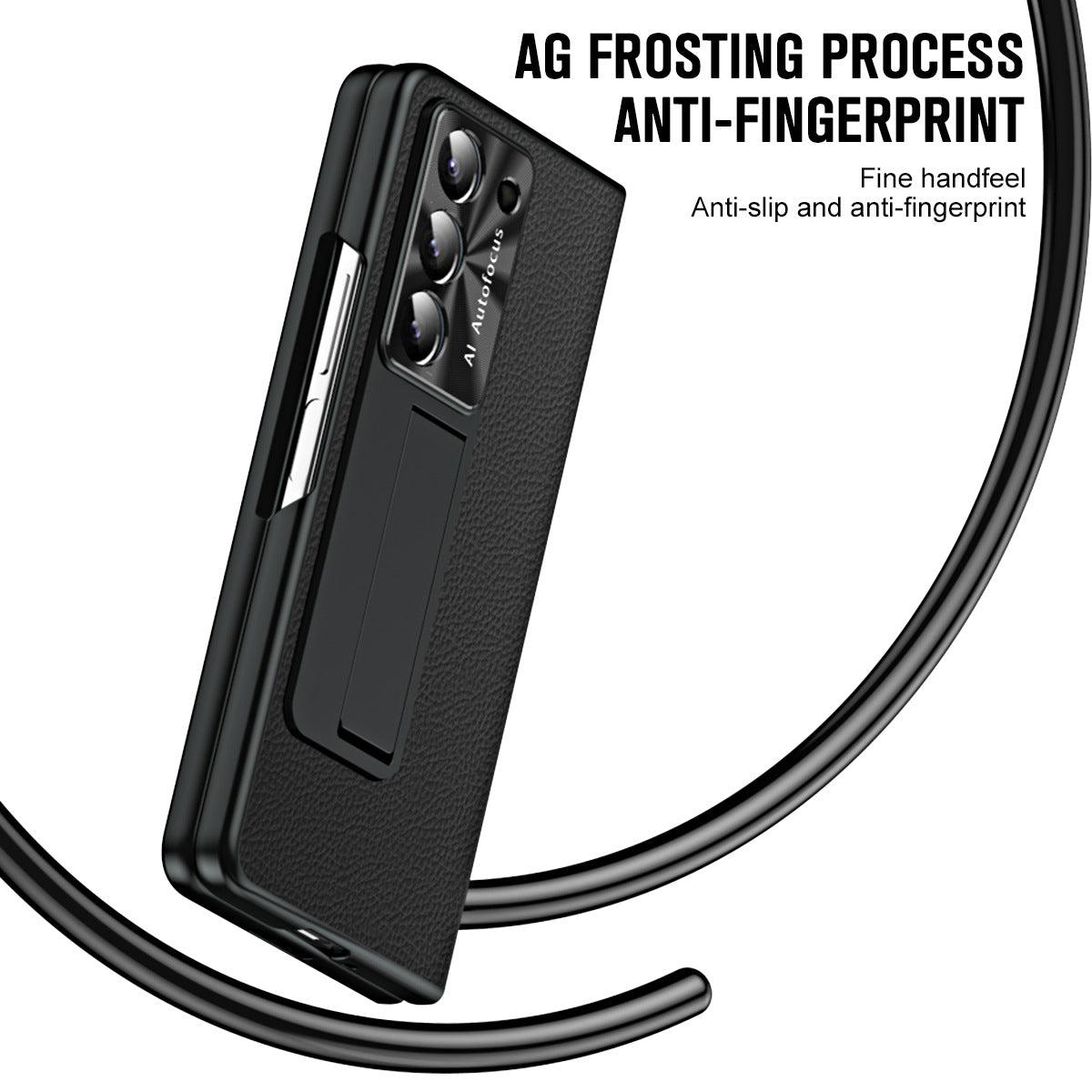 Leather Galaxy Z Fold5 Case with Front Screen Protector With Hidden Kick-Stand - mycasety2023 Mycasety