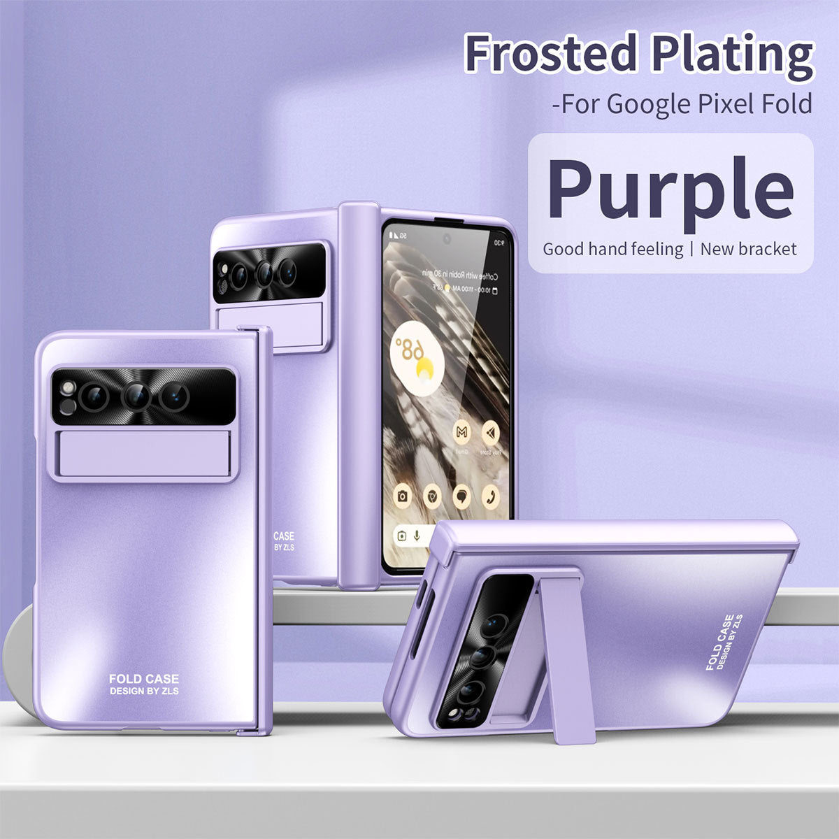 Frosted Plating Google Pixel Fold Case with Hinge Protector Screen Protector and Hidden Kickstand - mycasety2023 Mycasety
