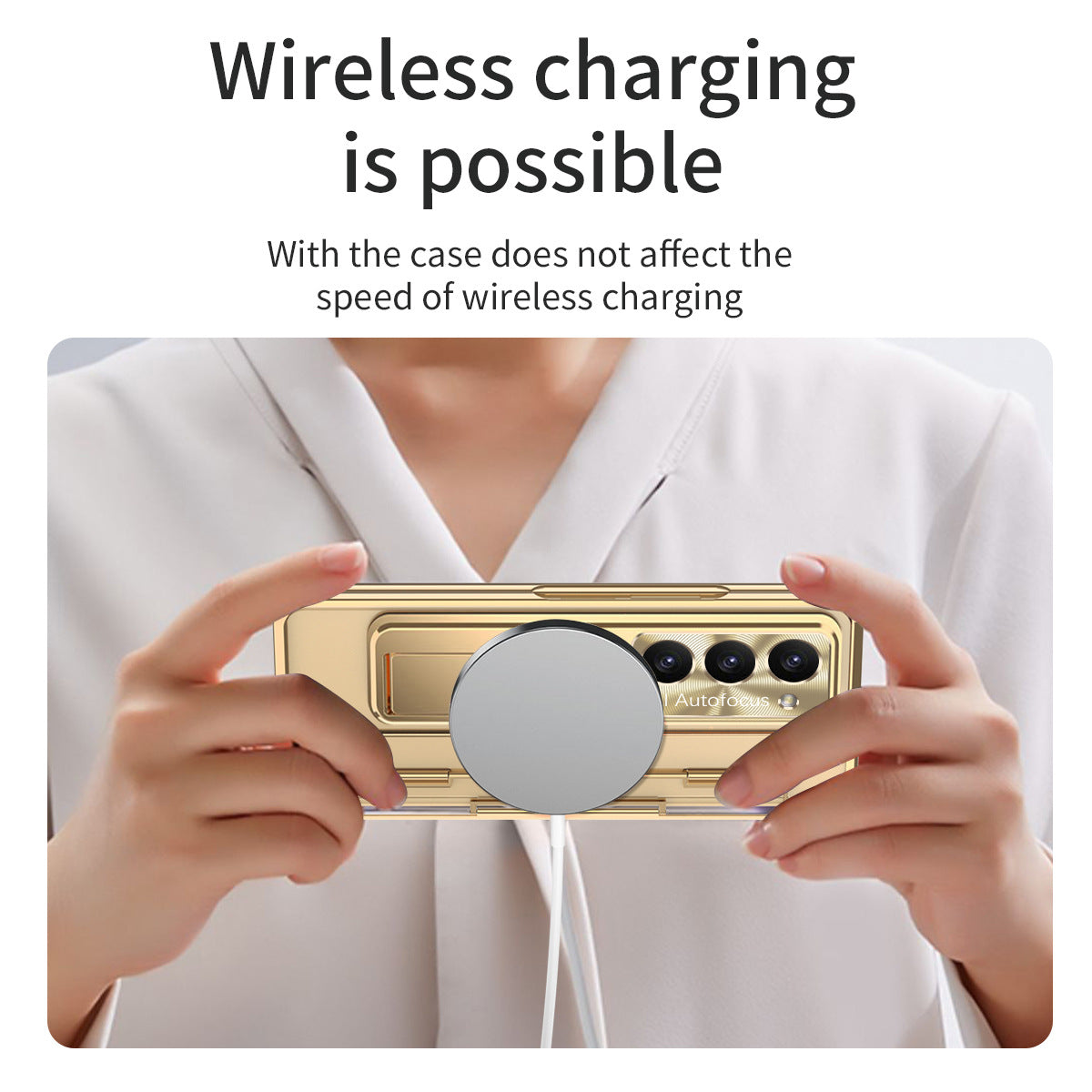 Plated Transparent Galaxy Z Fold5 Fold4 Fold3 Case with Front Screen Protector & Flat Hinge Protection & Kick-Stand - mycasety2023 Mycasety