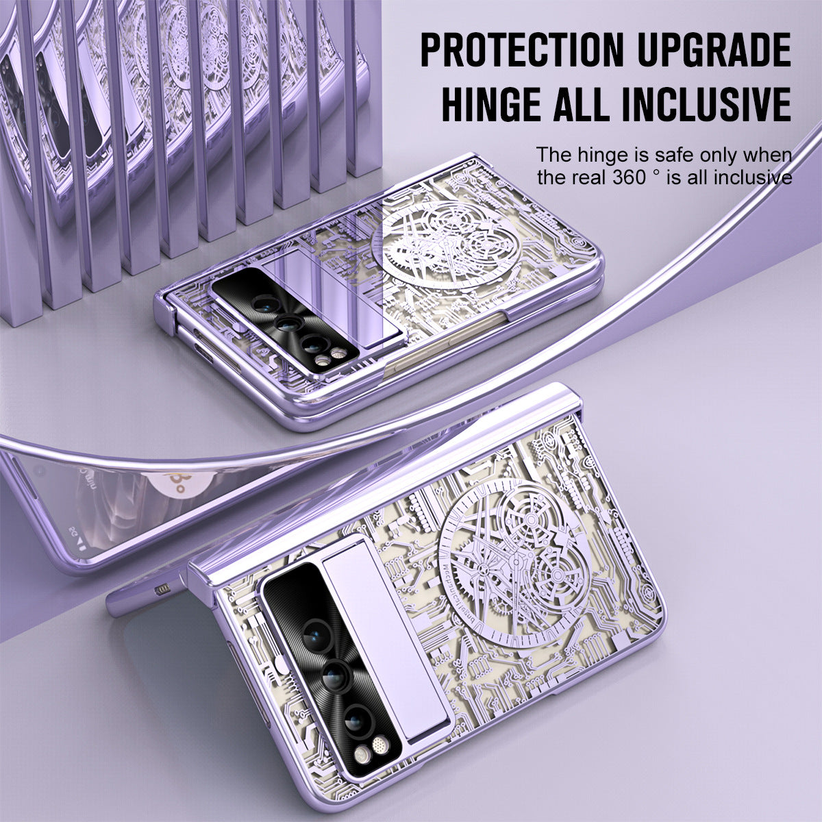 Electroplating Transparent Google Pixel Fold Case All-inclusive Drop-resistantCase with Hinge Protection Aand Kick-stand - mycasety2023 Mycasety
