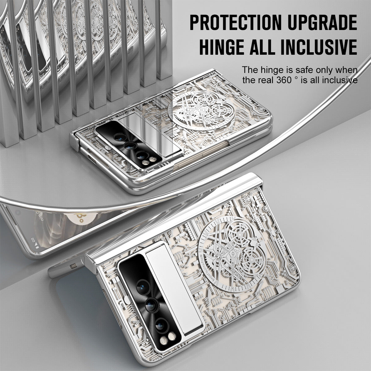 Electroplating Google Pixel Fold Case All Inclusive Double Pen Tray Hinge with Screen Protector and Free stylus - mycasety2023 Mycasety