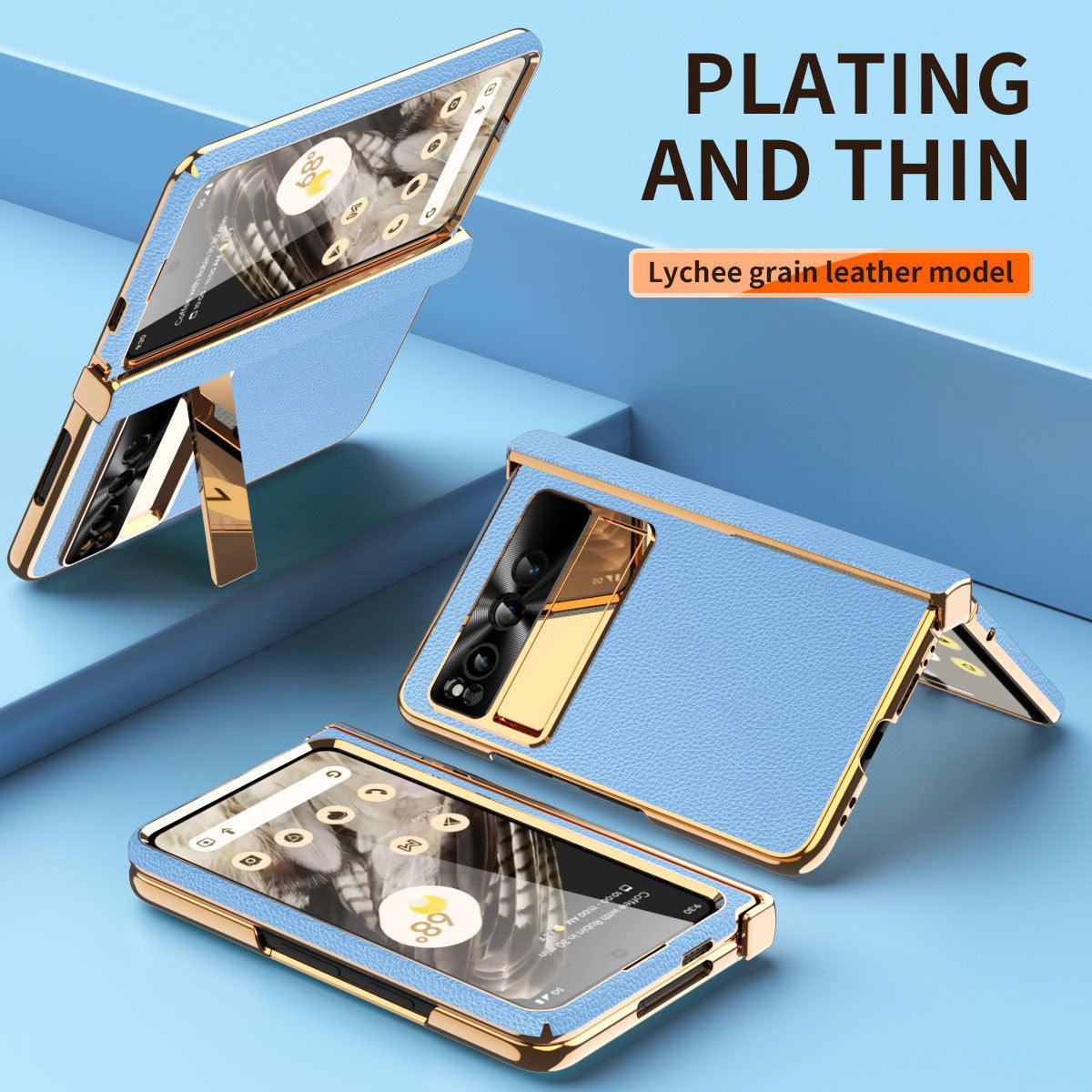 Ultra-thin Leather Electroplating Google Pixel Fold Case All-Inclusive Hinge with Screen Protector - mycasety2023 Mycasety