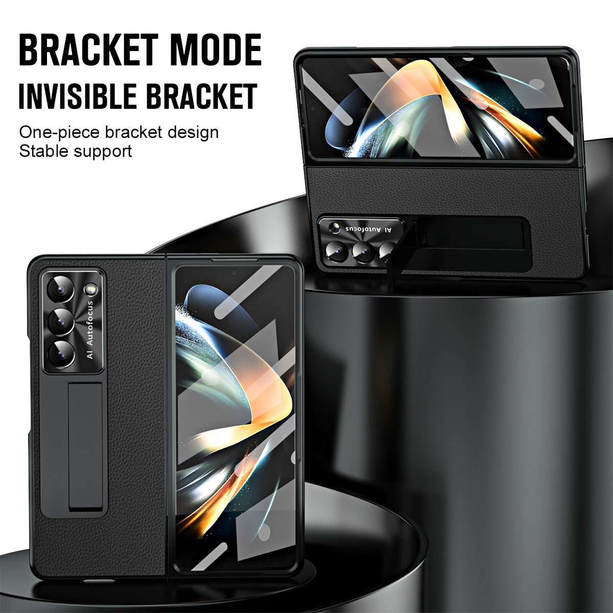 Leather Galaxy Z Fold5 Case with Front Screen Protector With Hidden Kick-Stand - mycasety2023 Mycasety