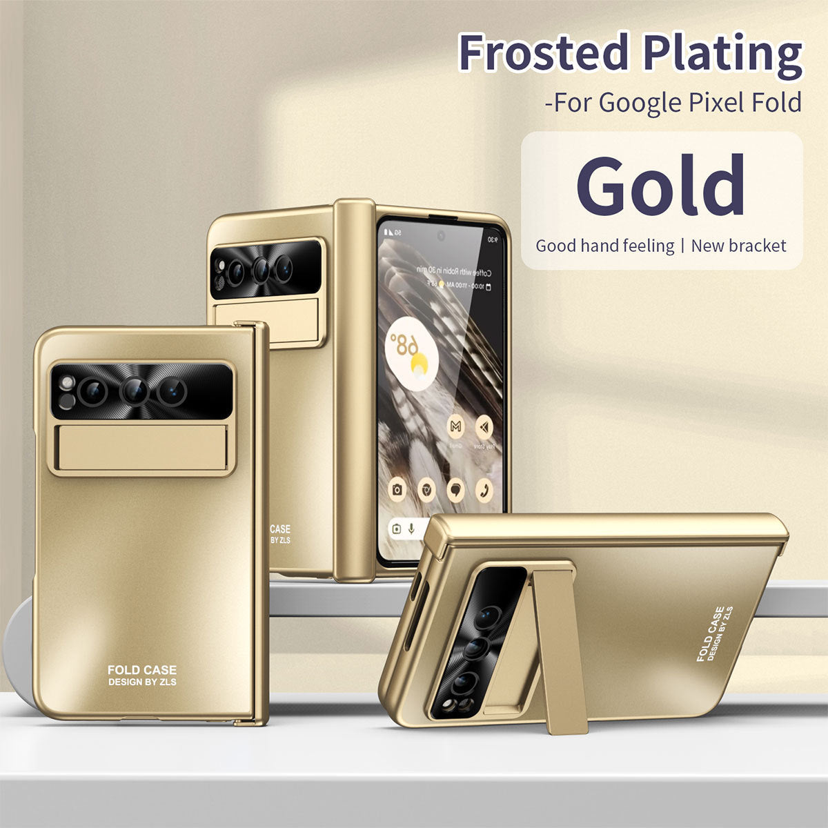 Frosted Plating Google Pixel Fold Case with Hinge Protector Screen Protector and Hidden Kickstand - mycasety2023 Mycasety