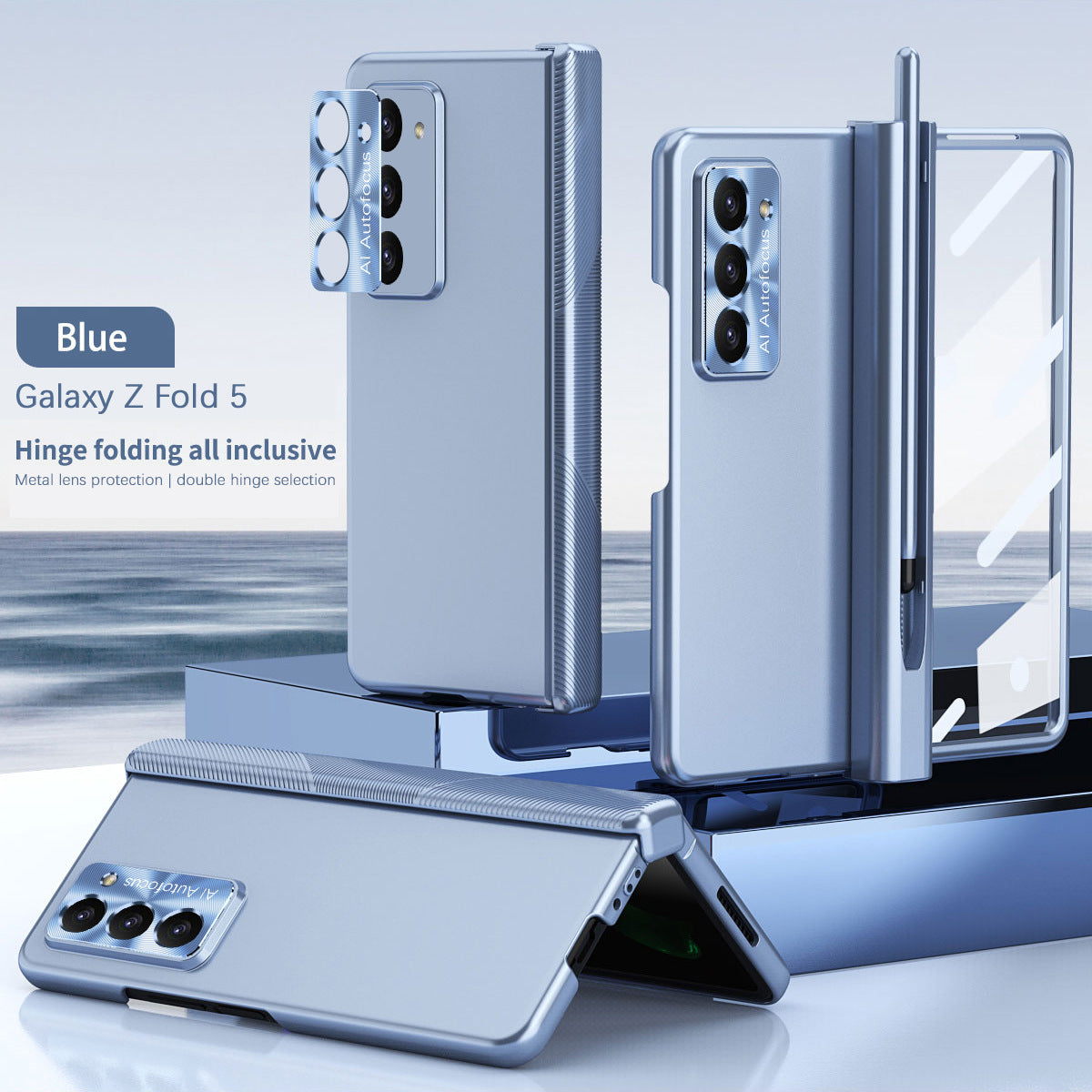 Electroplated Folding Case For Galaxy Z Fold5 Fold4 Fold3 With Double Hinge Protector and Free Stylus - mycasety2023 Mycasety