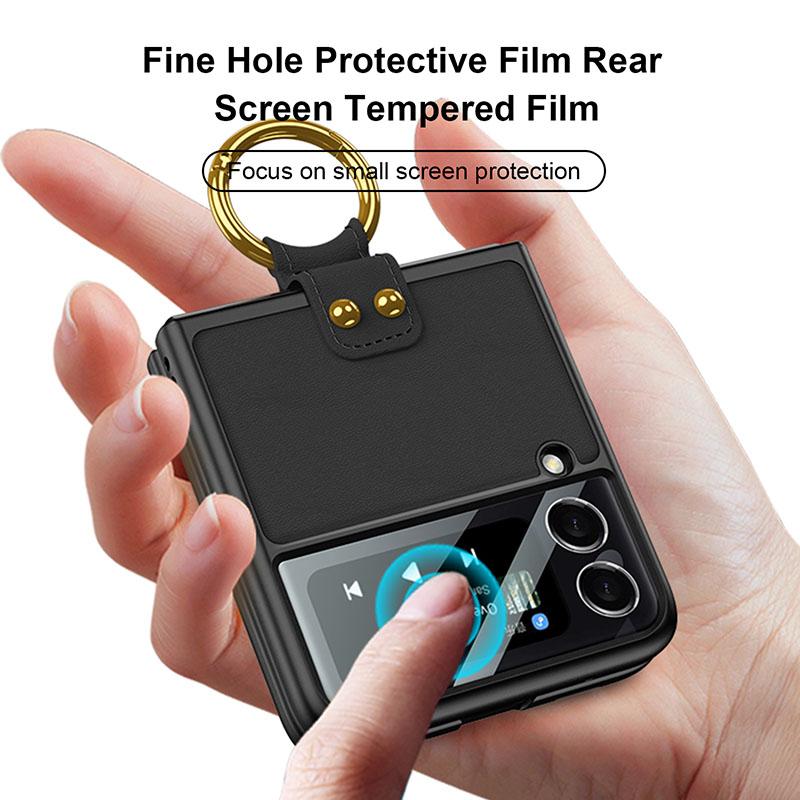Original Leather Back Screen Tempered Glass Hard Frame Cover For Samsung Z Flip 3 5G - {{ shop_name}} varyfun