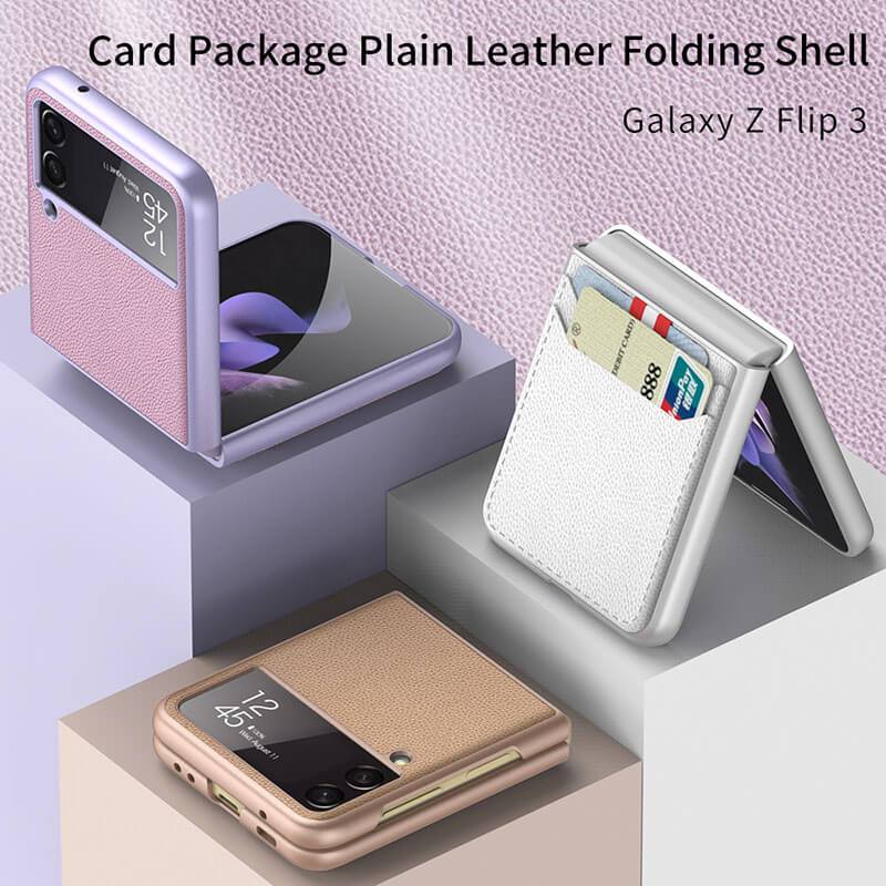 Original Leather Texture Card Package Hard Case For Samsung Galaxy Z Flip 3 5G - {{ shop_name}} varyfun