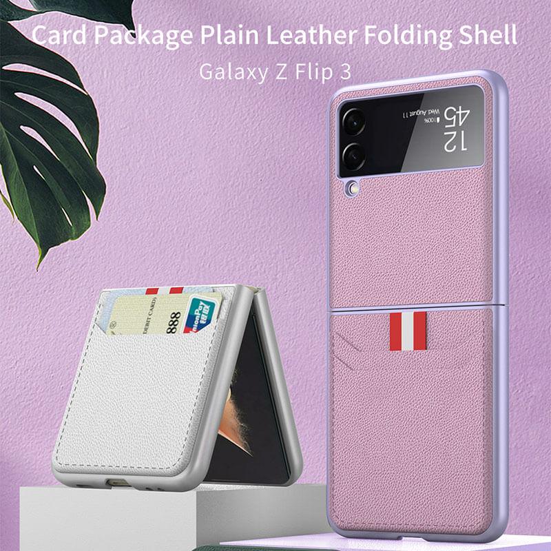Original Leather Texture Card Package Hard Case For Samsung Galaxy Z Flip 3 5G - {{ shop_name}} varyfun