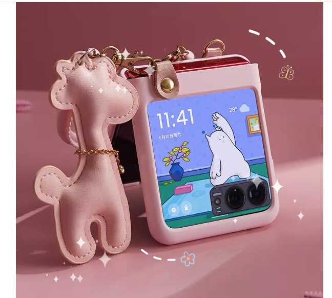 Fashion Cute Diy Giraffe Girl Pearl Short Chain Case For Motorola 40 Ultra Case 2023 Moto Razr 2022 Cover 40ultra - mycasety2023 Mycasety