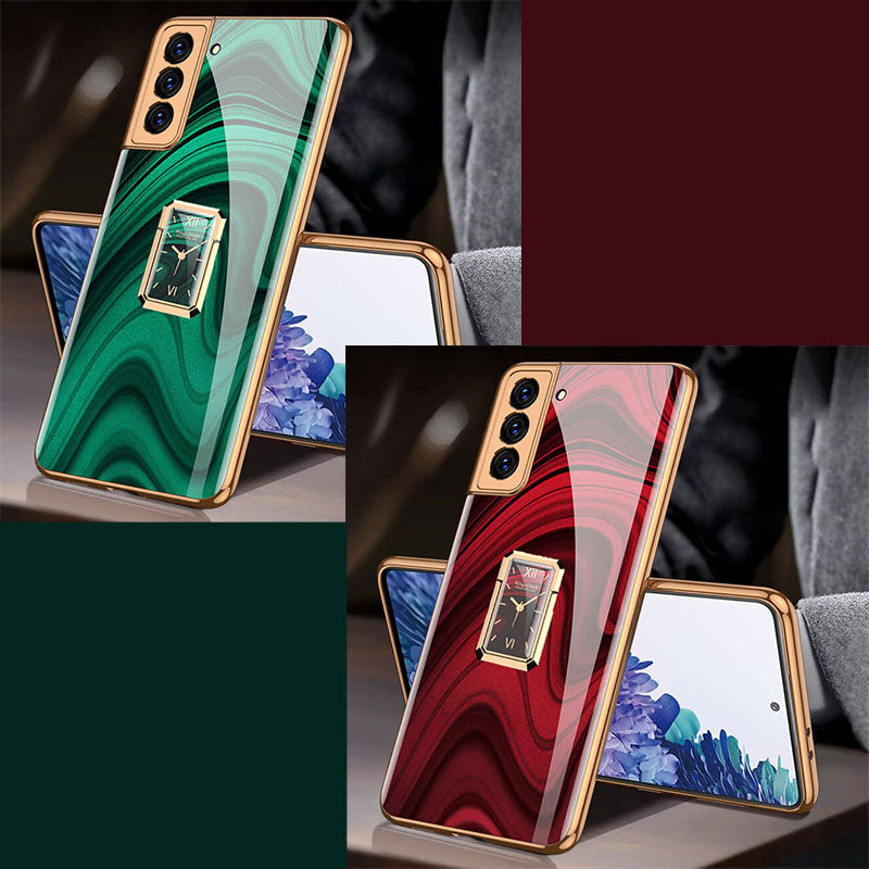 Luxury Baroque Plating Anti-knock Protection Tempered Glass Case With Ring Holder For Samsung - {{ shop_name}} varyfun