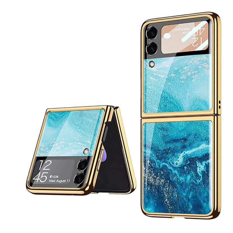Marble Luxury Plating Frame Anti-knock Protection Glass Case For Samsung Galaxy Z Flip3 - {{ shop_name}} varyfun