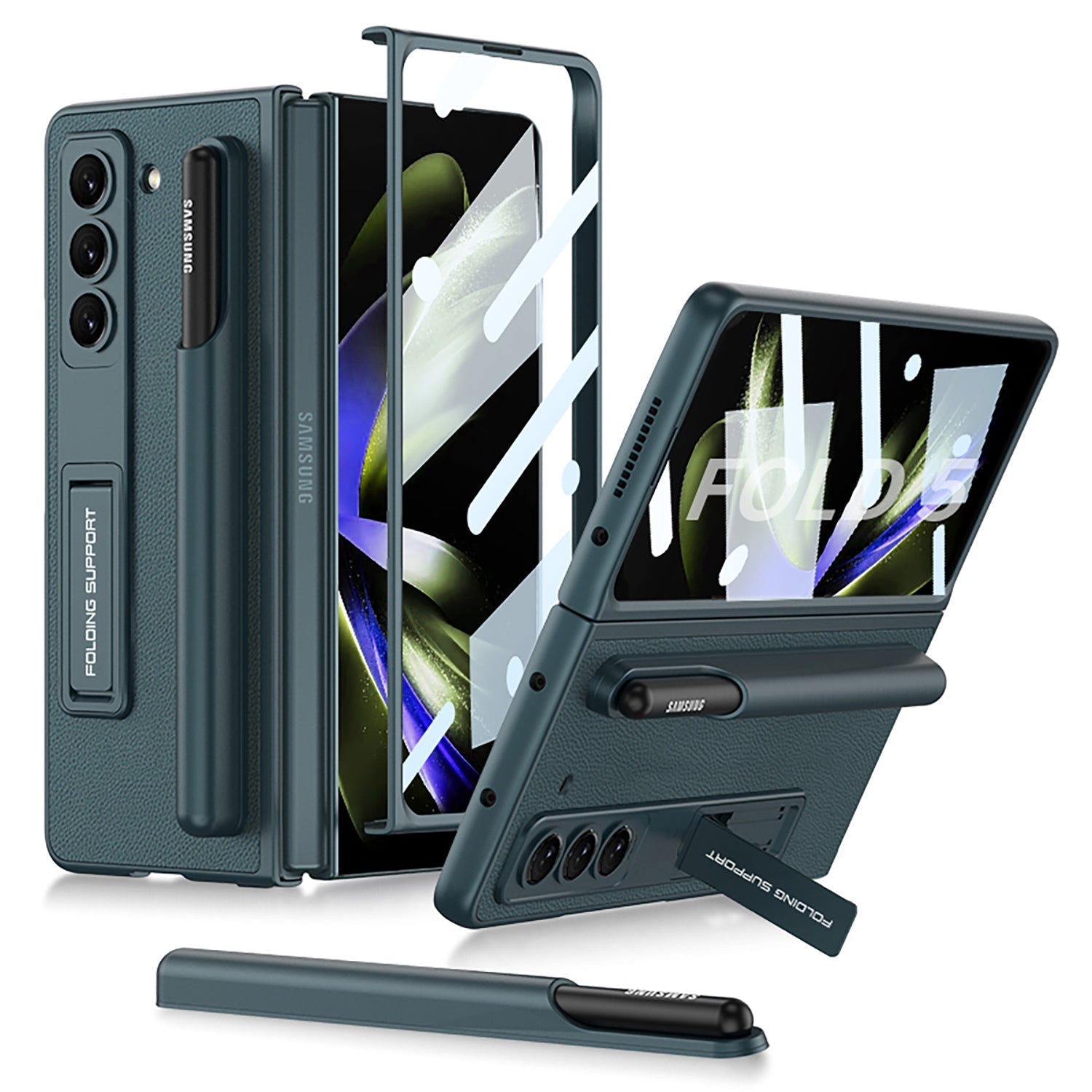 Samsung Galaxy Z Fold5 Full Inclusive Case with Pen Holder and Stand - mycasety2023 Mycasety
