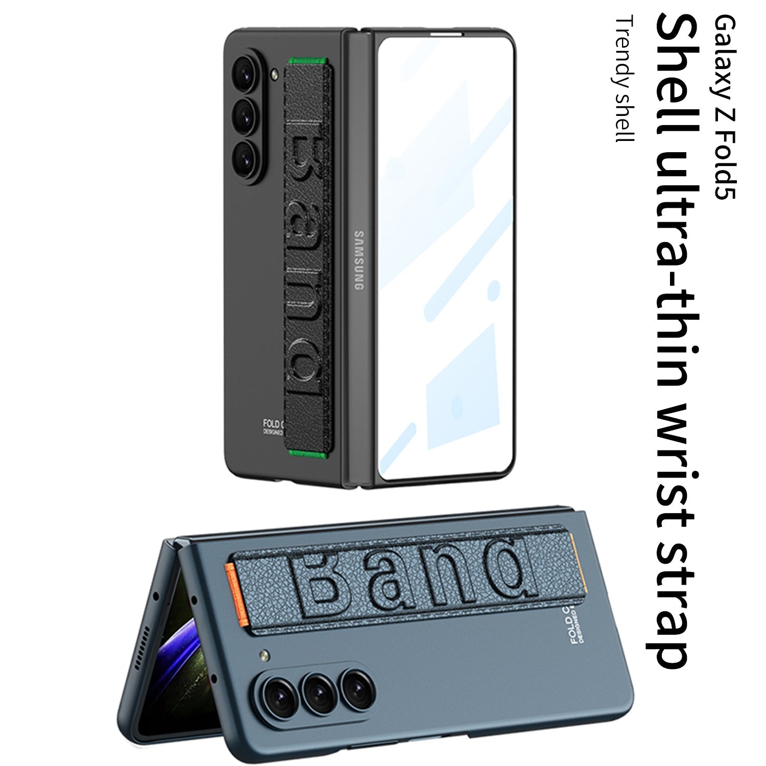 Ultra-Slim Samsung Galaxy Z Fold 5 Case with Front Screen Tempered Glass Protector & Wrist Band - mycasety2023 Mycasety