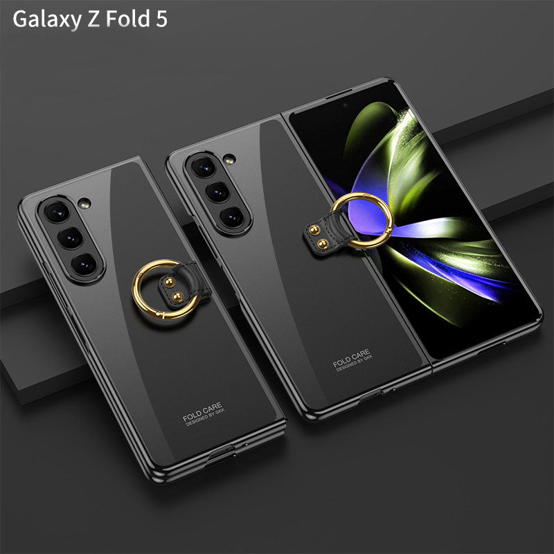 Electroplated Phantom Galaxy Z Fold 5 Case with Front Screen Tempered Glass Protector & Ring - mycasety2023 Mycasety