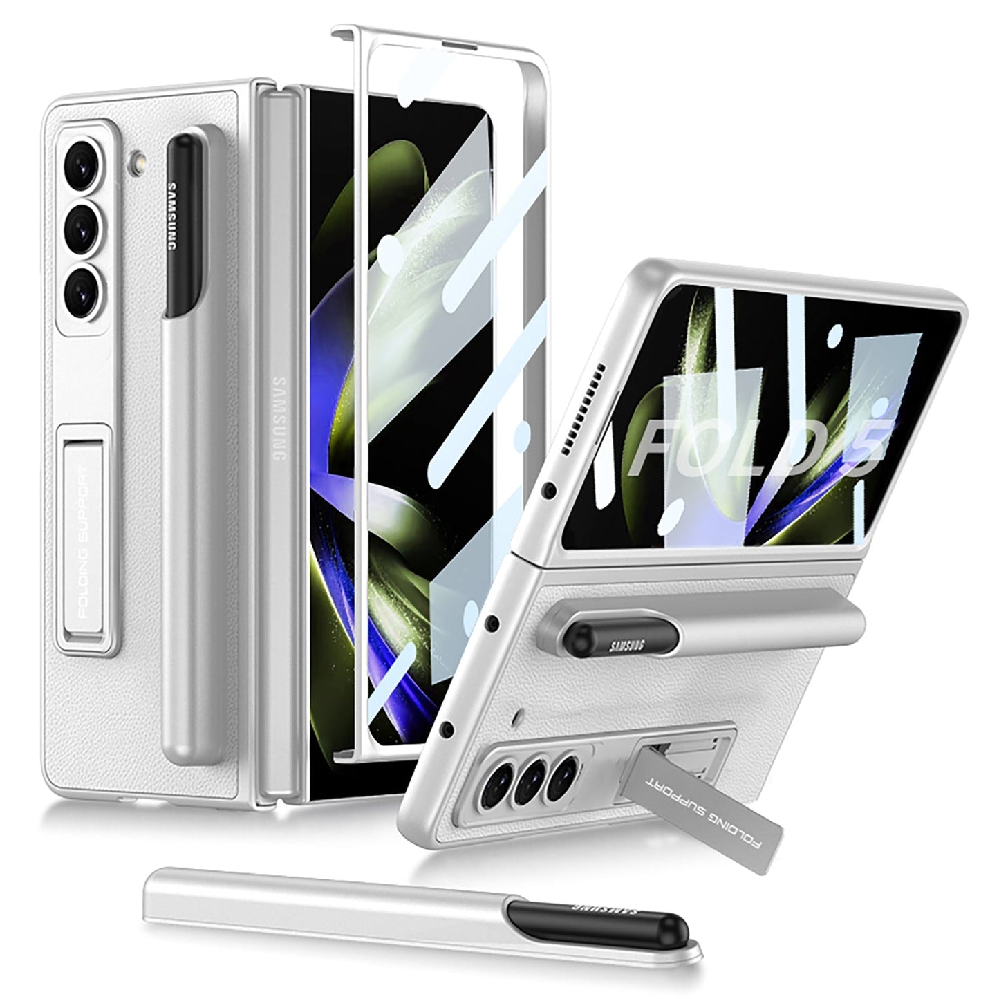 Samsung Galaxy Z Fold 5 Case with Front Screen Tempered Glass Protector & Pen Slot & Stylus - {{ shop_name}} varyfun