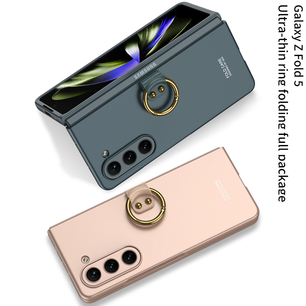 Electroplated Slim Samsung Galaxy Z Fold 5 Case with Front Screen Tempered Glass Protector & Ring - mycasety2023 Mycasety