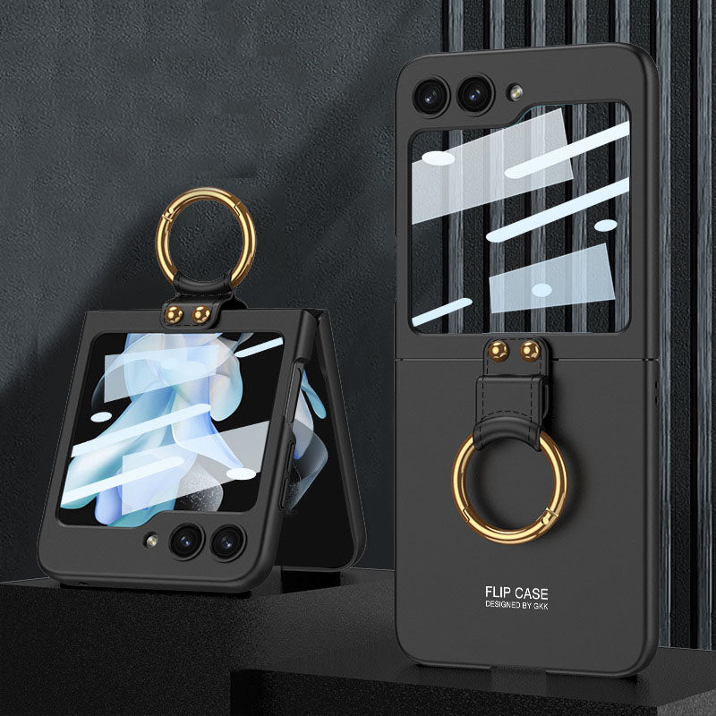 Electroplated Samsung Galaxy Z Flip 5 Case with Front Screen Tempered Glass Protector and Ring - mycasety2023 Mycasety