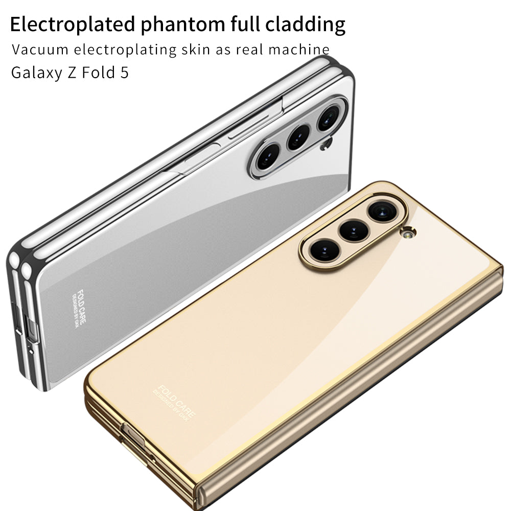 Electroplated Phantom Galaxy Z Fold 5 Case with Front Screen Tempered Glass Protector & Ring - mycasety2023 Mycasety