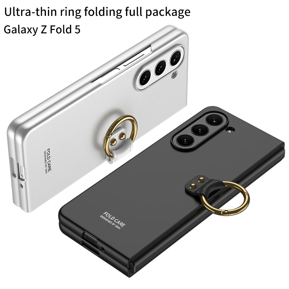 Electroplated Slim Samsung Galaxy Z Fold 5 Case with Front Screen Tempered Glass Protector & Ring - mycasety2023 Mycasety