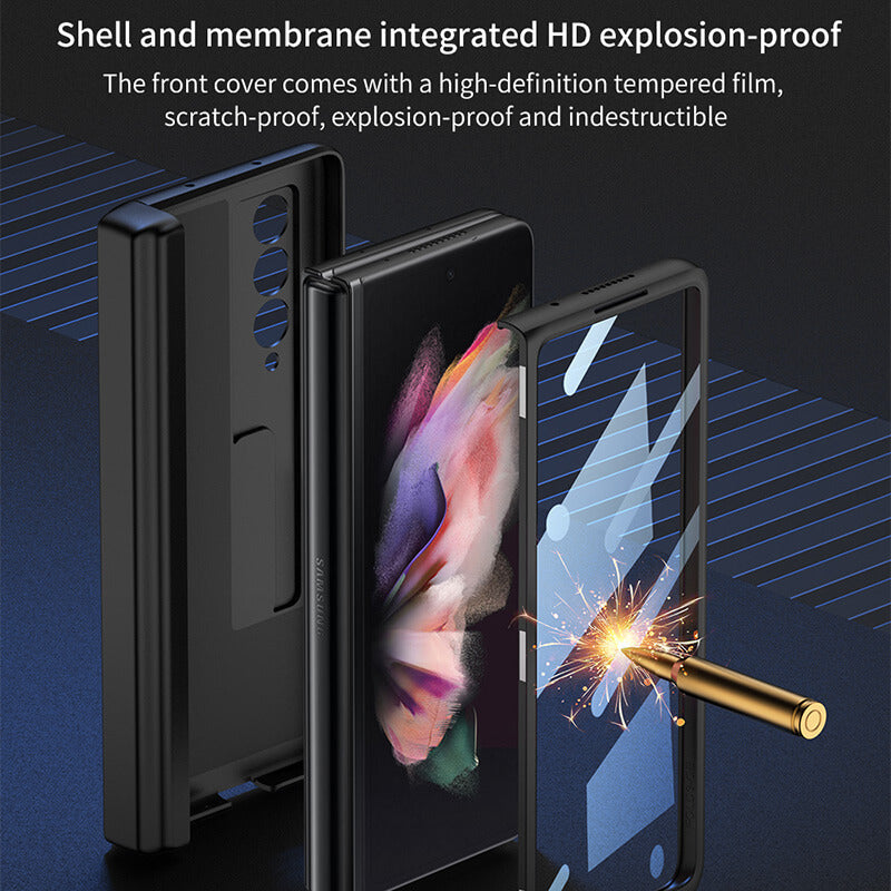 NEWEST Magnetic Folding Full Wrap Protective Pen Case With Back Screen Glass Hinge Holder Phone Cover For Samsung Galaxy Z Fold 3 5G - {{ shop_name}} varyfun