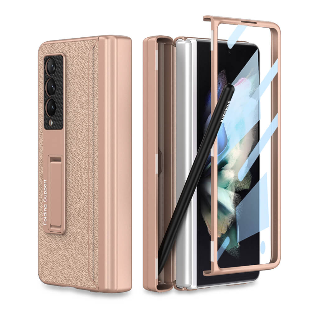 NEWEST Magnetic Folding Full Wrap Protective Pen Case With Back Screen Glass Hinge Holder Leather Phone Cover For Samsung Galaxy Z Fold 3 5G - {{ shop_name}} varyfun