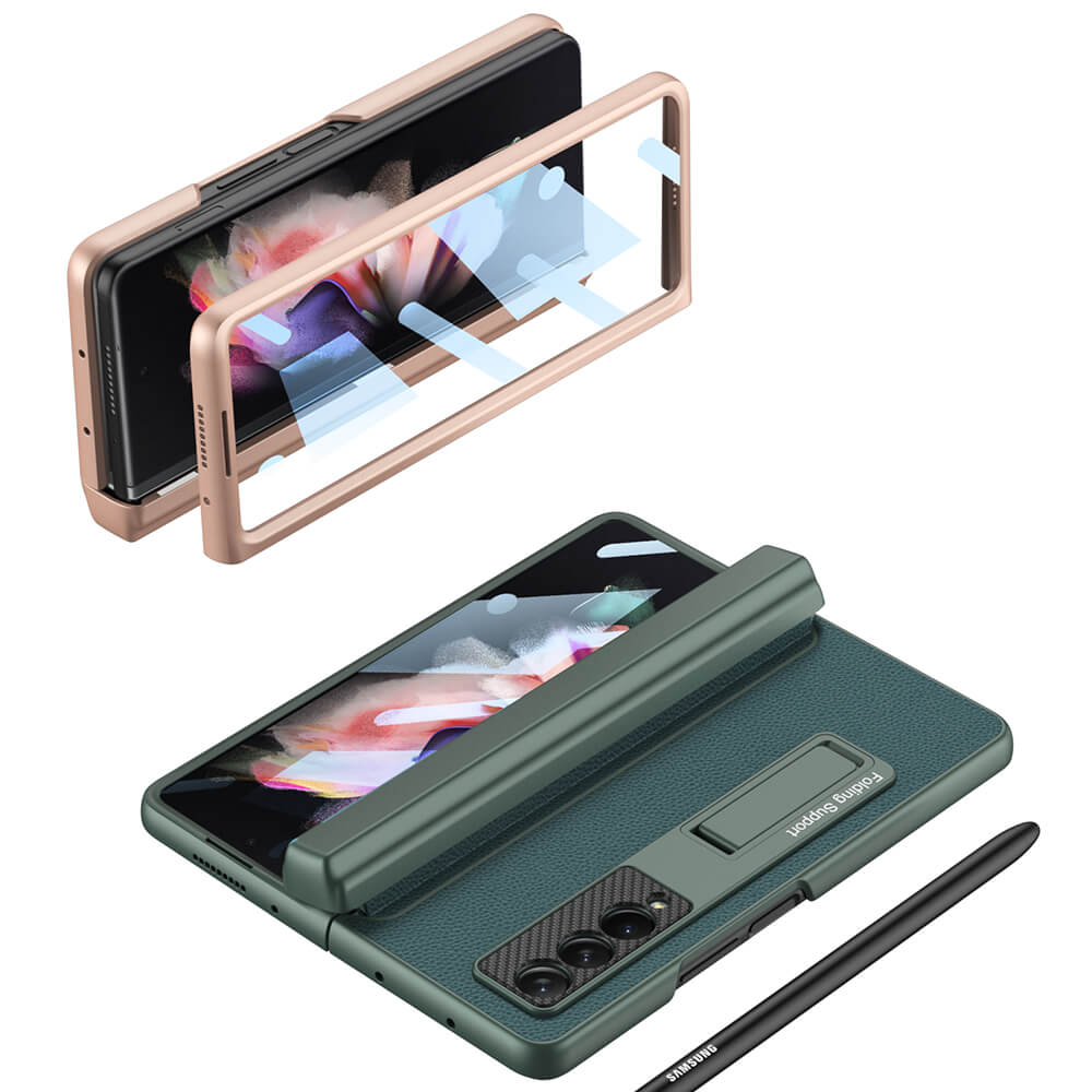NEWEST Magnetic Folding Full Wrap Protective Pen Case With Back Screen Glass Hinge Holder Leather Phone Cover For Samsung Galaxy Z Fold 3 5G - {{ shop_name}} varyfun