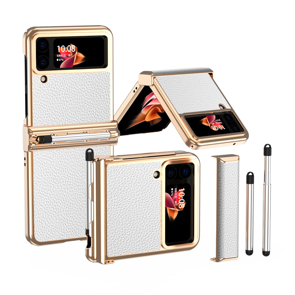 Luxury Leather Case For Samsung Galaxy Z Flip3(4) With Double Hinge + Retractable Stylus - {{ shop_name}} varyfun