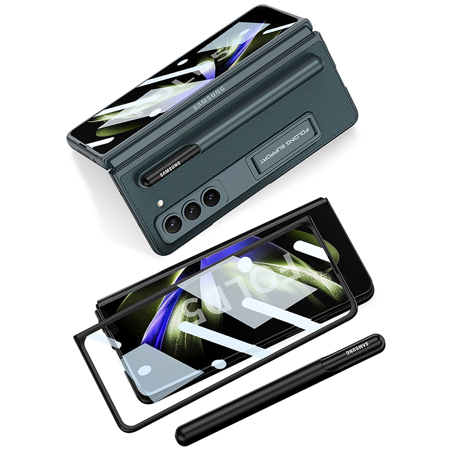 Samsung Galaxy Z Fold5 Full Inclusive Case with Pen Holder and Stand - mycasety2023 Mycasety
