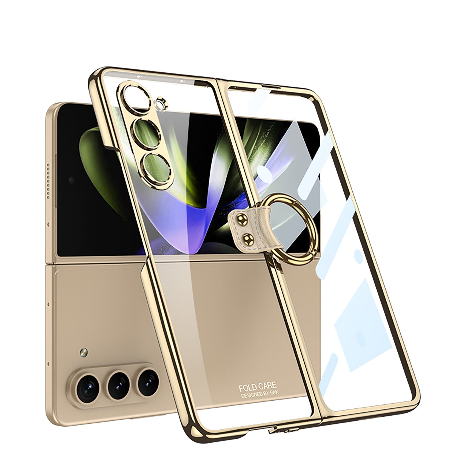 Transparent Electroplating Ring Holder Protective Phone Case With Back Screen Protector For Samsung Galaxy Z Fold 5/4/3 5G - {{ shop_name}} varyfun