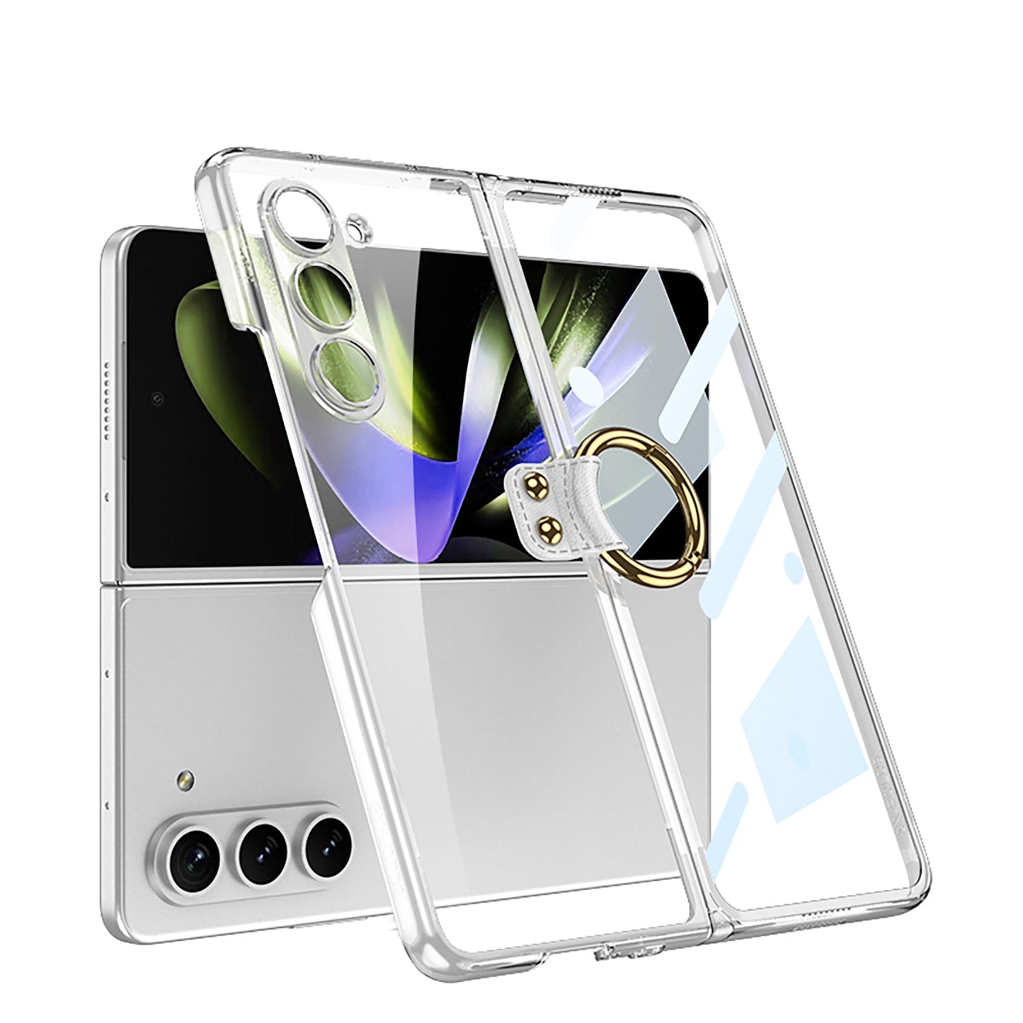 Transparent Electroplating Ring Holder Protective Phone Case With Back Screen Protector For Samsung Galaxy Z Fold 5/4/3 5G - {{ shop_name}} varyfun
