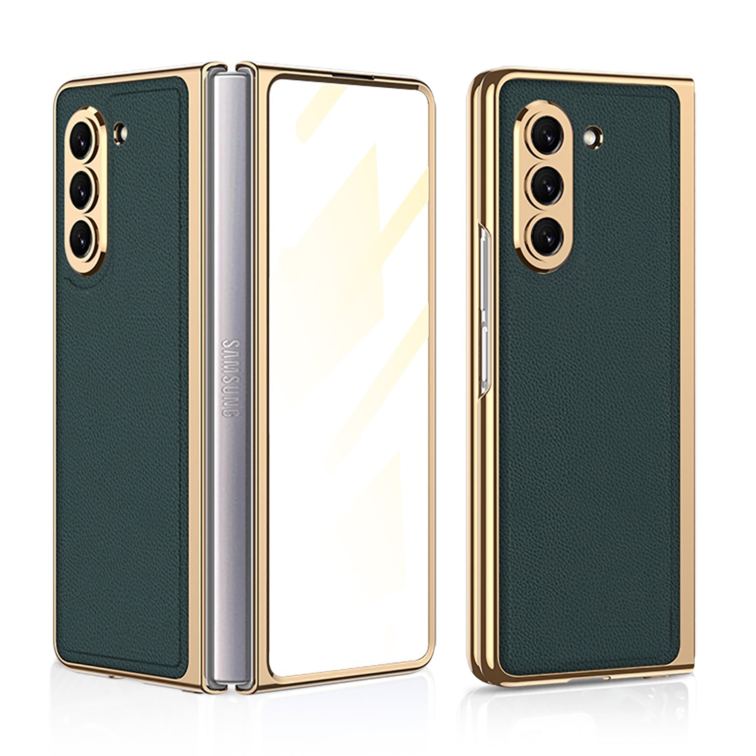 Luxury Leather Plating Phone Case With Back Screen Protector For Samsung Galaxy Z Fold 5/4/3 5G - mycasety2023 Mycasety