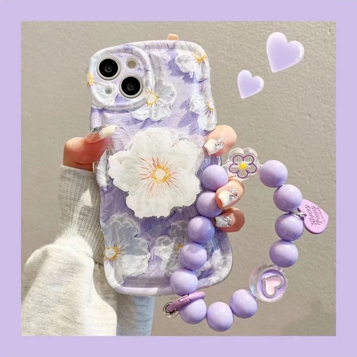 Oil Painting Flower With Bracket & Wristband For iPhone Case - {{ shop_name}} varyfun