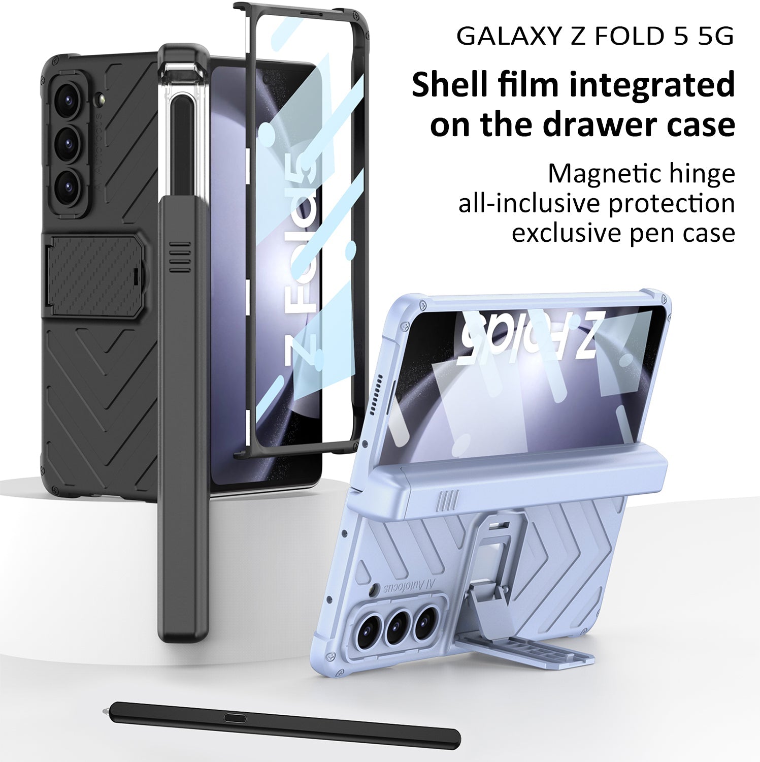 Magnetic Samsung Galaxy Z Fold5 Fold4 Fold3 Case Business Folding Armor Cover With Film & Slide Pen Slot and Kickstand - mycasety2023 Mycasety