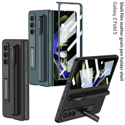 Invisible Bracket S Pen Slot Leather Protective Phone Case With Back Screen Protector For Galaxy Z Fold 5/4/3 5G