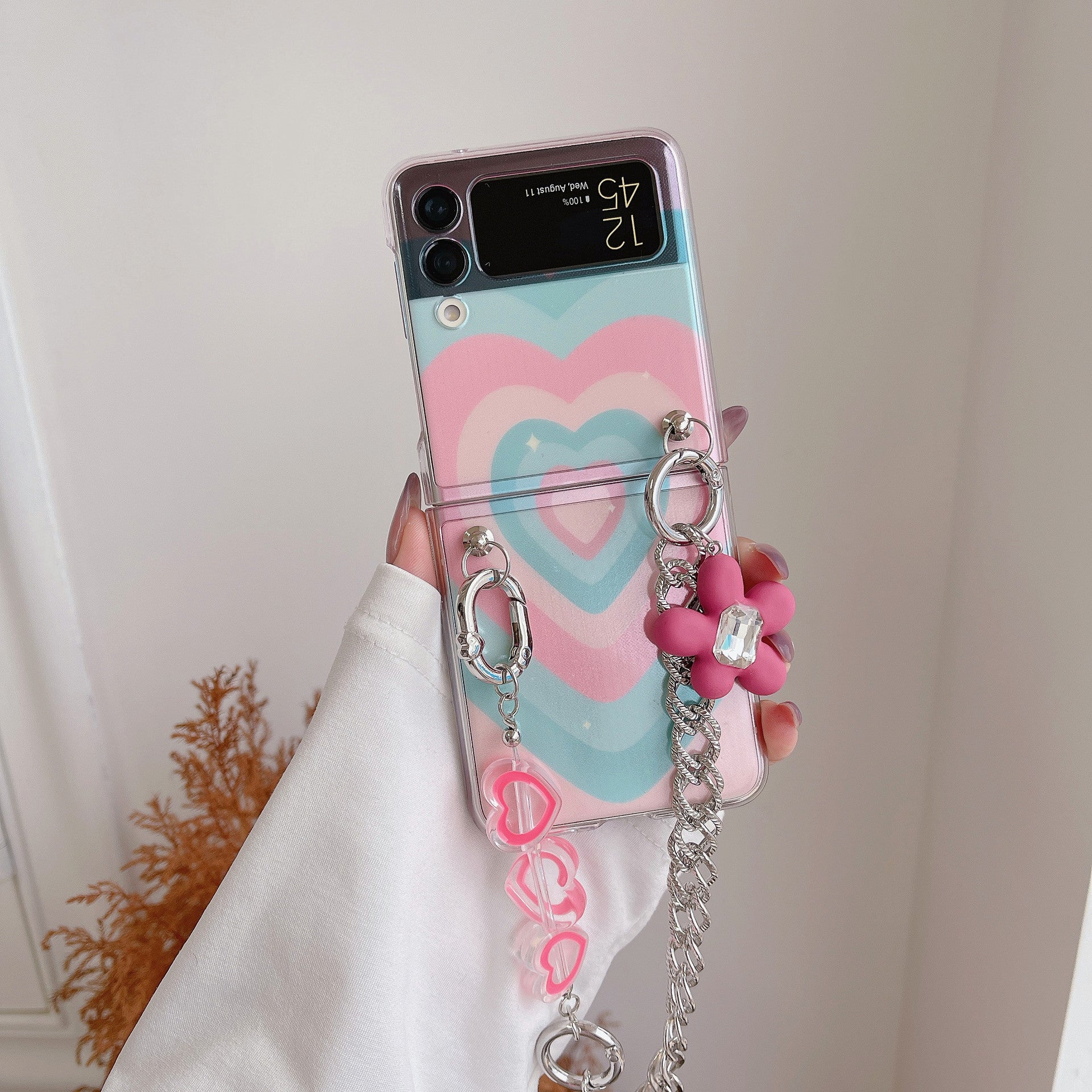 Varyfun | Heart Swirl Chain Phone Case With Wristband For Samsung Galaxy Z Flip4 Flip5 5G
