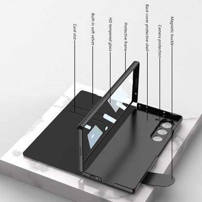 Leather Card Holder Pen-Slot Phone Cover With Glass Screen Protector For Galaxy Z Fold 6/7
